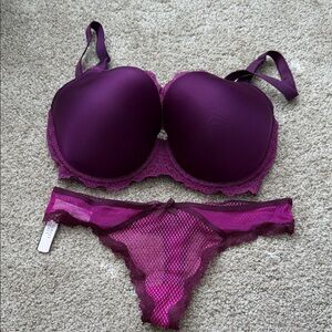 Victoria's Secret Plum Lace Push-Up Bra & Thong Set